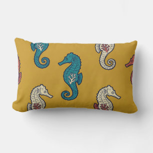 Oreiller Lombaire Hippocampe Doré Batik Décoration