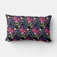Oreiller lombaire noir Bouquet de fleurs