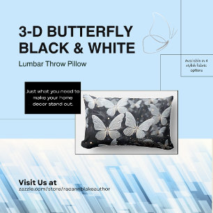 Oreiller lombaire noir et blanc papillon 3D