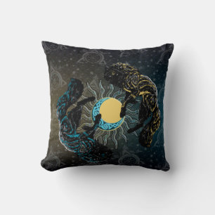 Oreiller Loups Viking Soleil Lune Mythologie Nordi