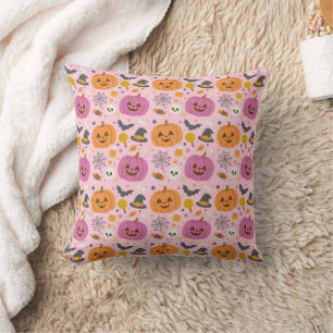 Oreiller Motif Citrouille rose Halloween