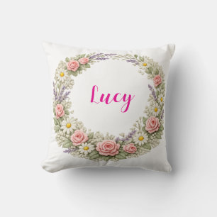 Oreiller personnalisé avec nom et fleurs, cadeau p