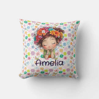 Oreiller personnalisé avec nom floral pour fille m