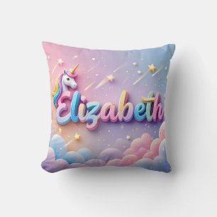 Oreiller personnalisé Licorne au nom pastel