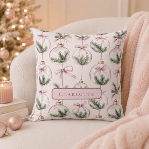 Oreiller personnalisé Ornement de Noël Rose Modern