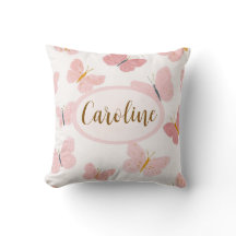 Oreiller personnalisé papillon rose avec nom