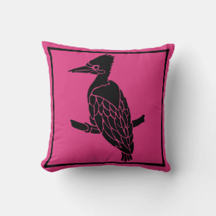 Oreiller profond rose avec oiseau noir