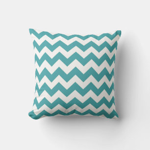 Oreiller rayé en chevron zigzag bleu-vert et blanc