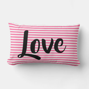 Oreiller rayé rose avec Love, Choisissez la taille