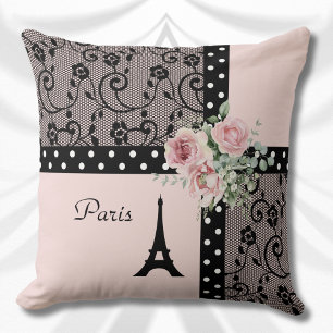 Oreiller Romantique Paris France à pois roses