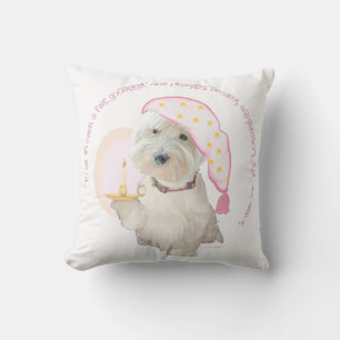 Oreiller Rond Rose Bonsoir Westie avec Bougie