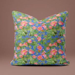 Oreiller Rose Rose Vintage sur Fond Bleu Royal