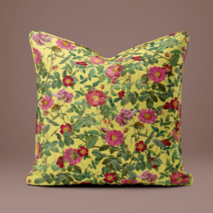 Oreiller Rose Rose Vintage sur Fond Jaune Citron D