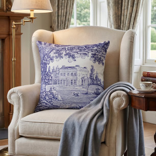Oreiller Toile Bleue de Style Campagnard Français 