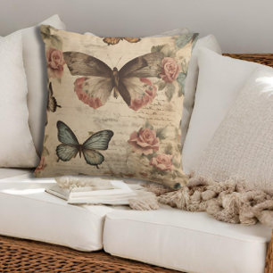 Oreiller vintage Floral et Papillon