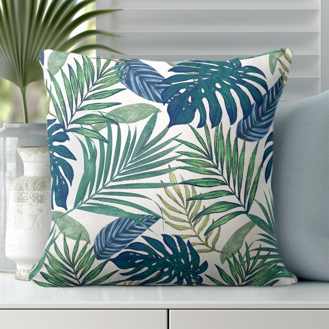 Oreillers à lancer Feuilles de palmiers tropicaux  (Coastal Elegance Redefined: Explore Totally Coast's Exclusive Pillow Designs)