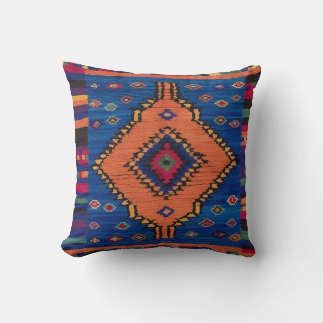 Oreillers à lancer Kilim Bleu tissés à la main : u (Recto)