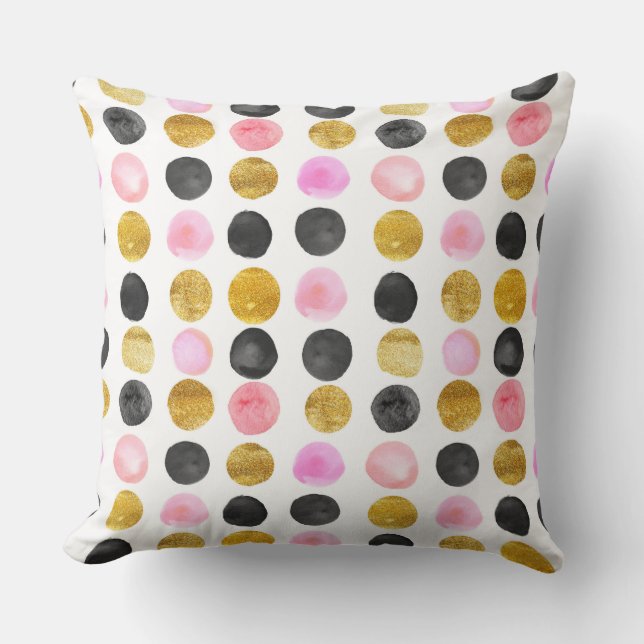 Oreillers à lancer rose, noir et or Polka (Recto)