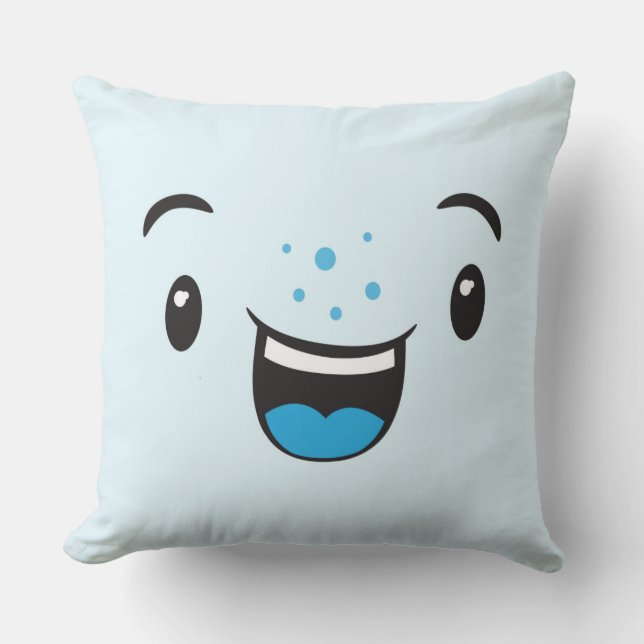 Oreillers à projecteur bleu souriant Kawaii (Recto)
