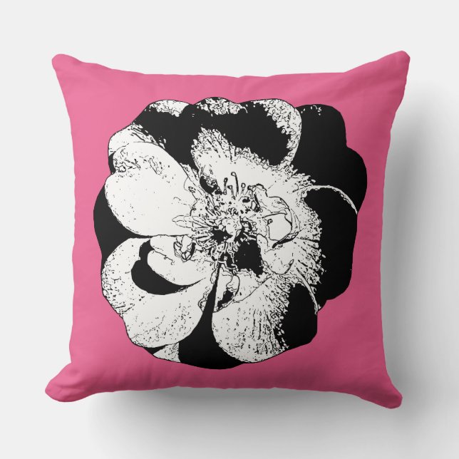 Oreillers à projectile floral monochrome sur rose  (Recto)