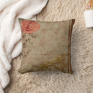 Oreillers Asiatique Rustique Or Rouge Bambou Fleur