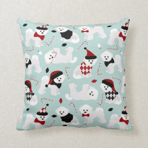 Oreillers Bichon Frise de Noël bleu Jeu