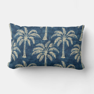 Oreillers Lombaires Palmiers Indigo Bleu & Crème