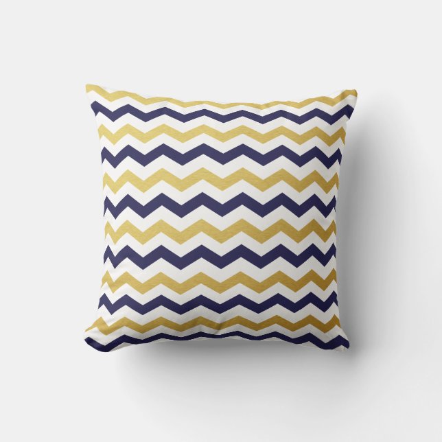 Oreillers Motif à lancer Gold & Navy Blue Chevron (Recto)