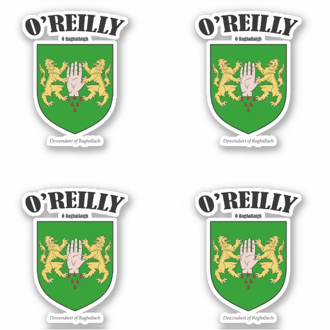 O'Reilly Wappen Irish Translation & Meaning (x4) Aufkleber (Vorderseite)