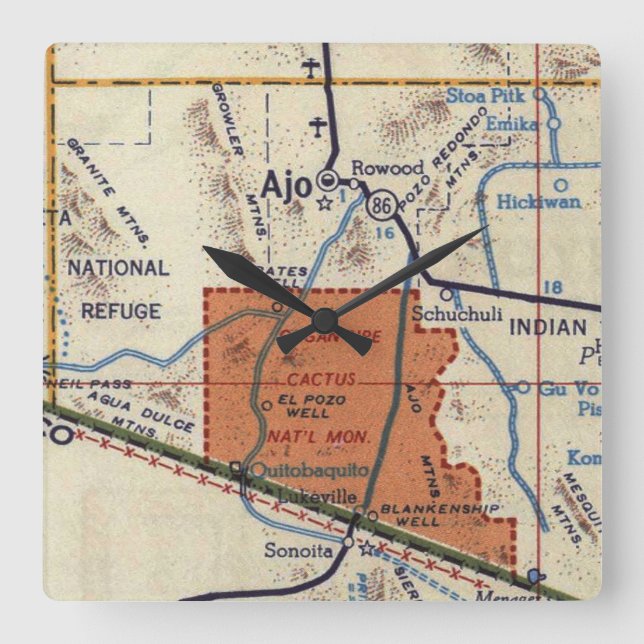 Organ Pipe Cactus National Monument Quadratische Wanduhr (Vorderseite)