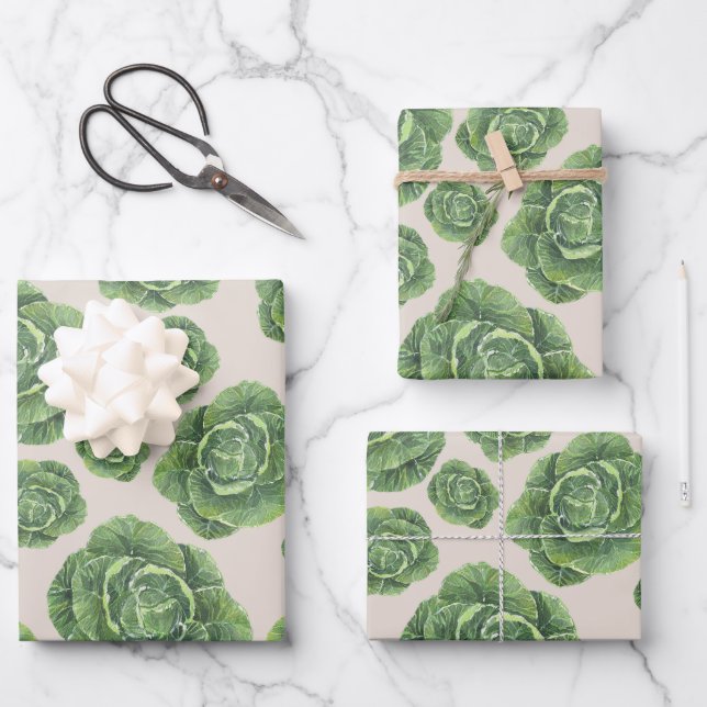 Organic Green Cabbage Design  Geschenkpapier Set (Vorderseite)