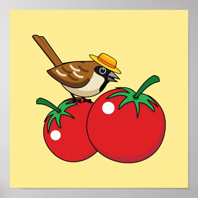 Organic Lover Sparrow Eating Red Tomato Poster (Vorne)