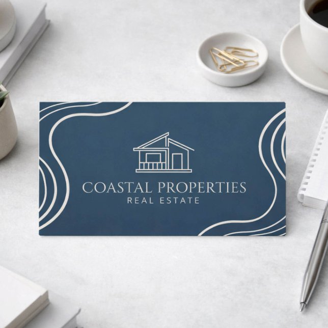 Organic Modern Real Estate Navy Blue Minimalist Visitenkarte (Von Creator hochgeladen)
