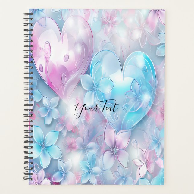Organisateur de mariage cœurs et fleurs rose aqua (Devant)