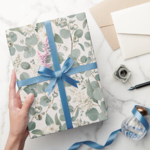 Organischer Eukalyptus und moderne Blüten Geschenkpapier
