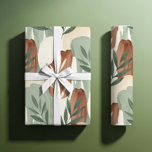 Organisches Aquarell Salbeigrün und Hafermilch Bot Geschenkpapier