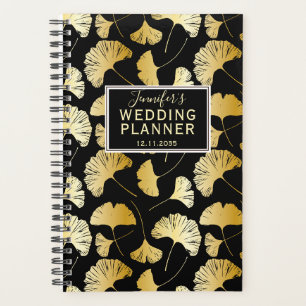 Organiseur de mariage moderne à motif ginkgo noir 