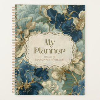 Organiseur d'étude et agenda floral Bleu Or