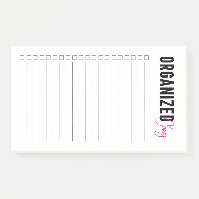 Organisiertes Chaos Rosa mit Kästchen verbunden Post-it Klebezettel (Vorderseite)