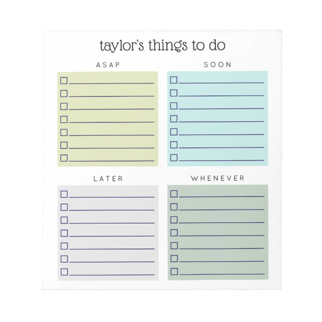 Organized Things to Do Blue Olive Gray Notizblock (Vorderseite)