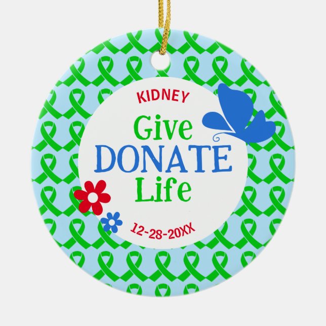 Organtransplantation bei lebensgrünem Band Keramik Ornament (Vorne)