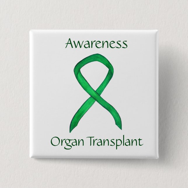Organtransplantation Green Awareness Ribbon Custom Button (Vorderseite)