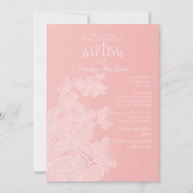 Organza Fleurs Baptême Invitation (Devant)
