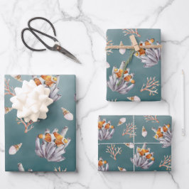 Orgelpfeife Korallenfisch unter einem tiefen Grüne Geschenkpapier Set