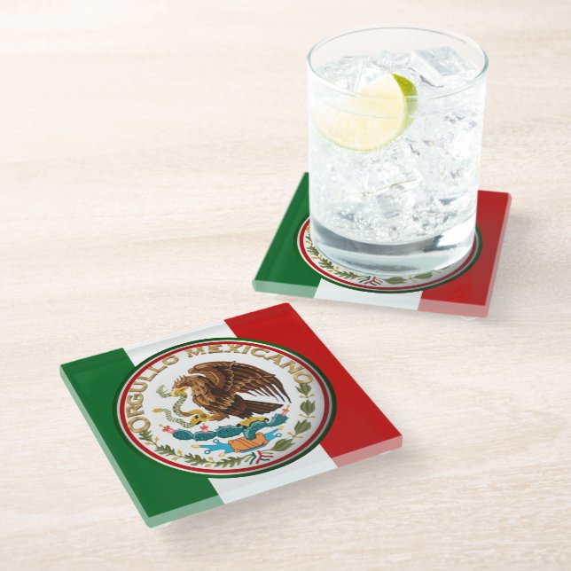 Orgullo Mexicano (Adler aus mexikanischer Flagge) Glasuntersetzer (Schrägansicht)
