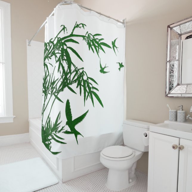 Orient Accent Lush Green Bamboo & Swallow Birds Duschvorhang (Beispiel)
