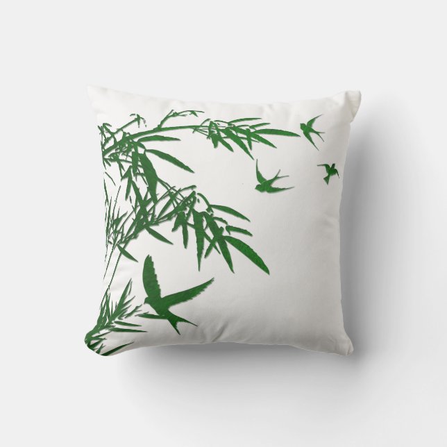 Orient Accent Lush Green Bamboo & Swallow Birds Kissen Für Draußen (Vorderseite)