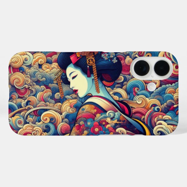 Oriental abstrakt Geisha maiko dynamische Wellen iPhone 16 Hülle (Rückseite (Horizontal))
