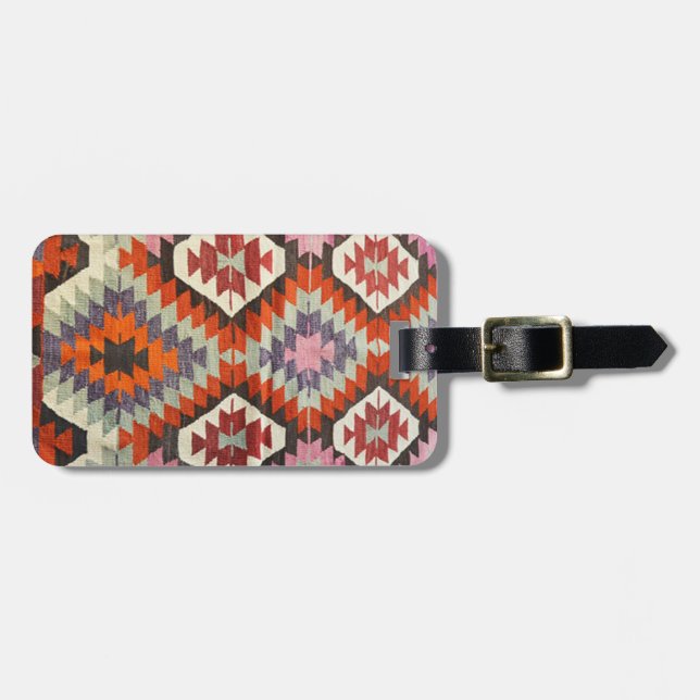 Oriental Antique Persian Türkischer Kilim Teppich Gepäckanhänger (Vorderseite horizontal)