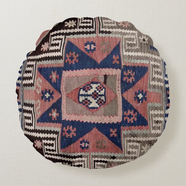 Oriental Antique Red Kilim Rug Rundes Kissen (Vorderseite)